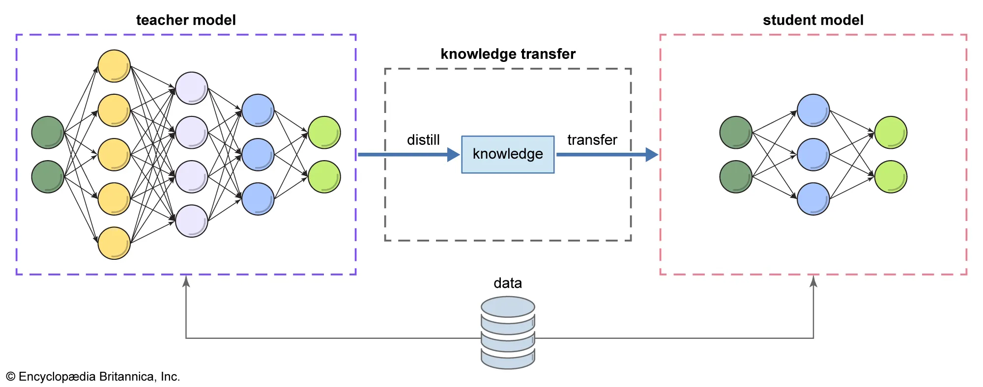 Knowledge transfer from teacher model to student model